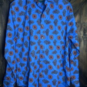 J. Crew Men’s Blue Vintage Paisley Print Twill Long Sleeve Button Up Shirt Sz M